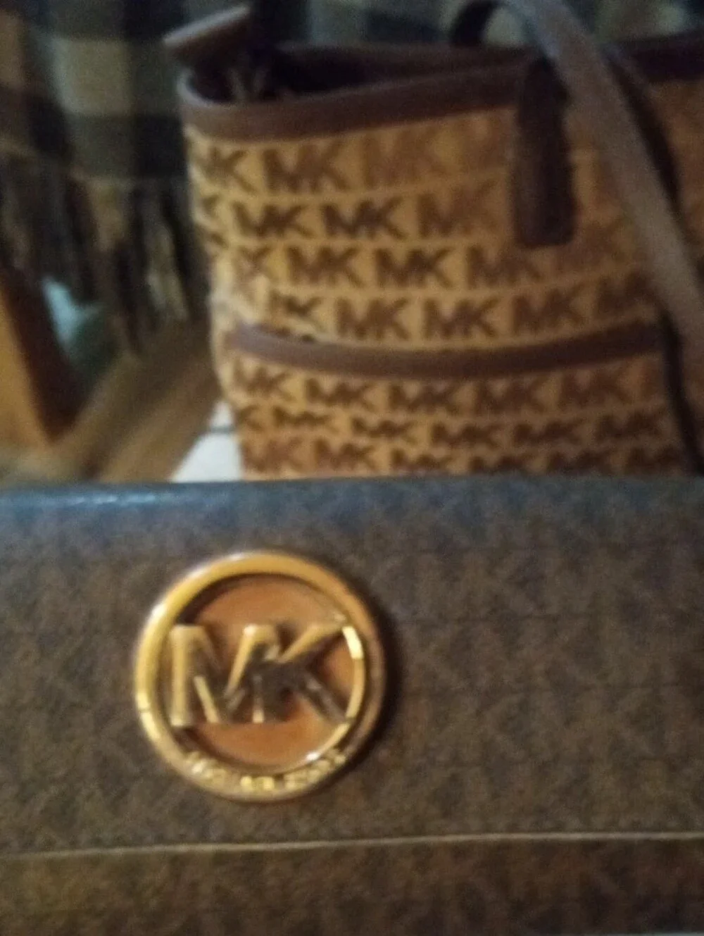Michael Kors Brown MK Logo Tote with Matching Brown Wallet